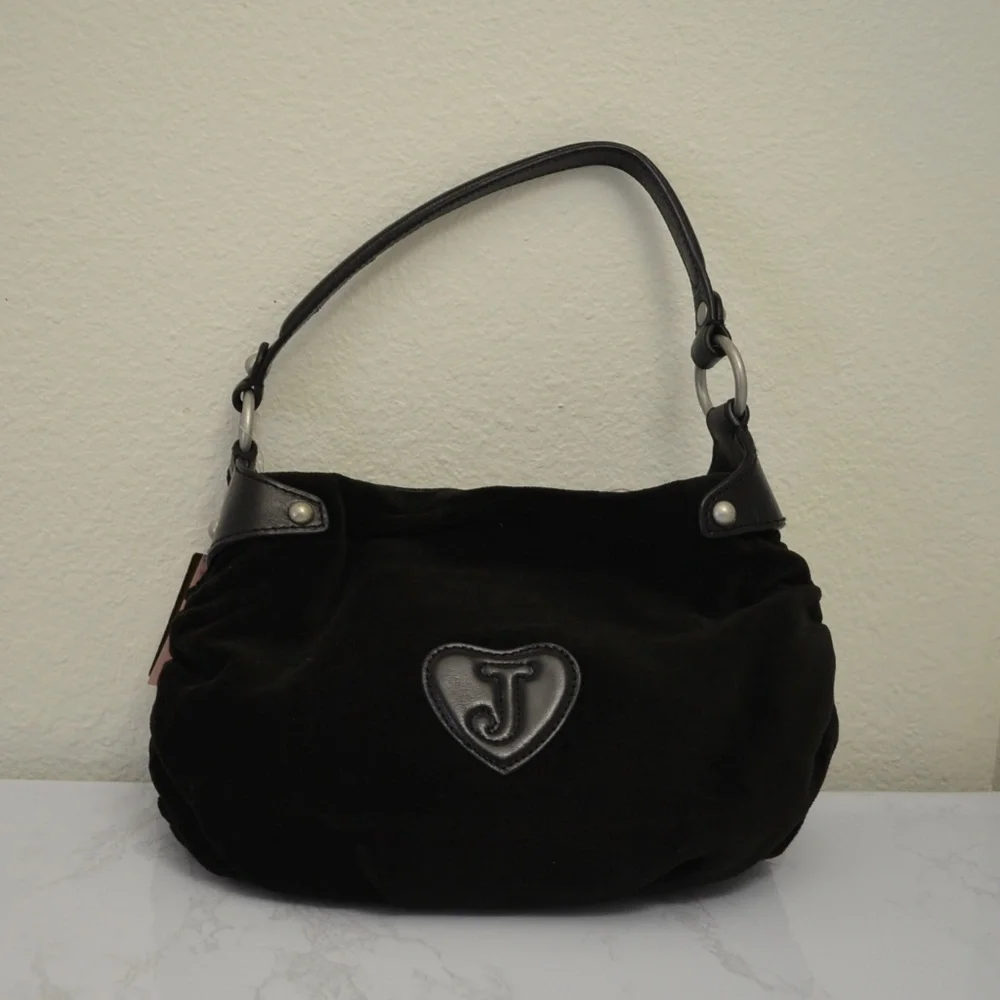 Juicy Couture Black Shoulder Bag with Cream Embroidery